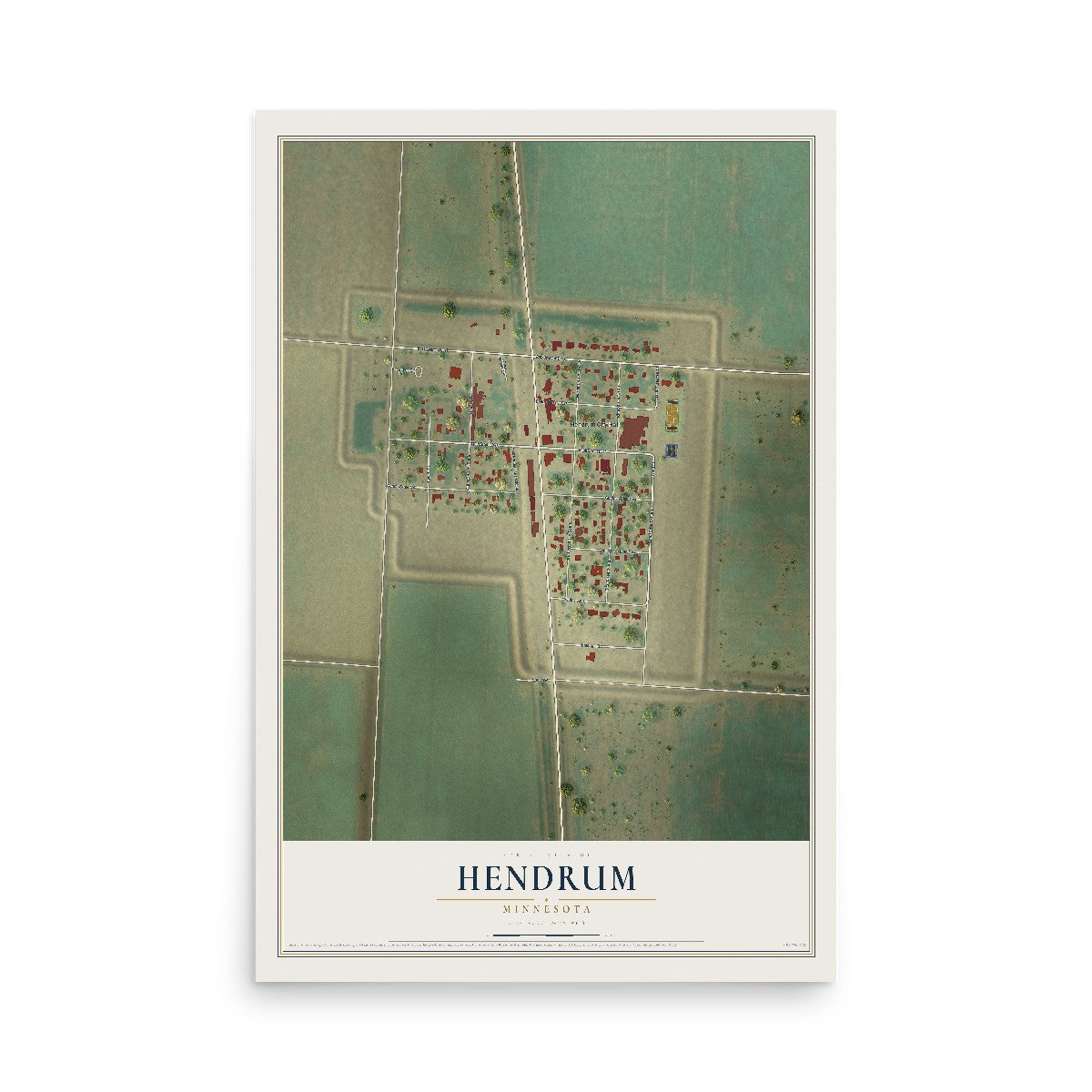 Map of Hendrum, Minnesota, 12 x 18 inch unframed archival matte print