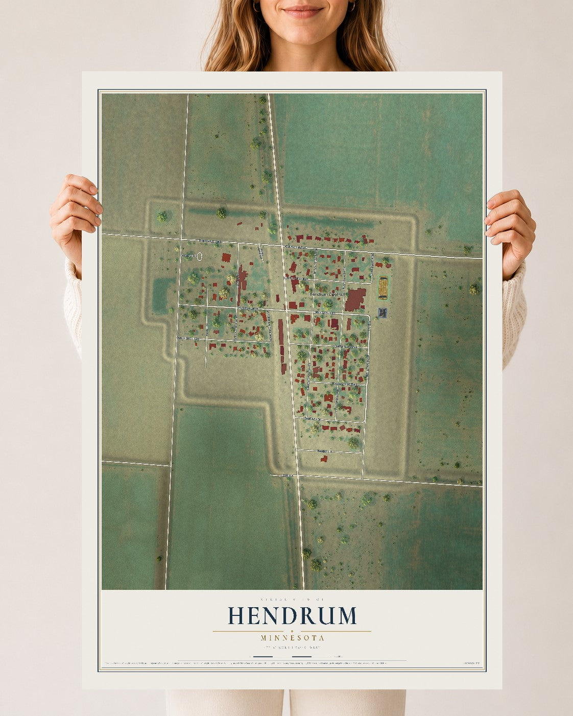 Map of Hendrum, Minnesota, 24 x 36 inch unframed archival matte print