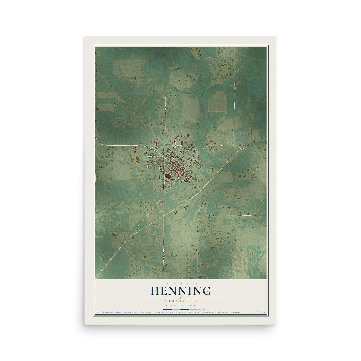 Map of Henning, Minnesota, 12 x 18 inch unframed archival matte print