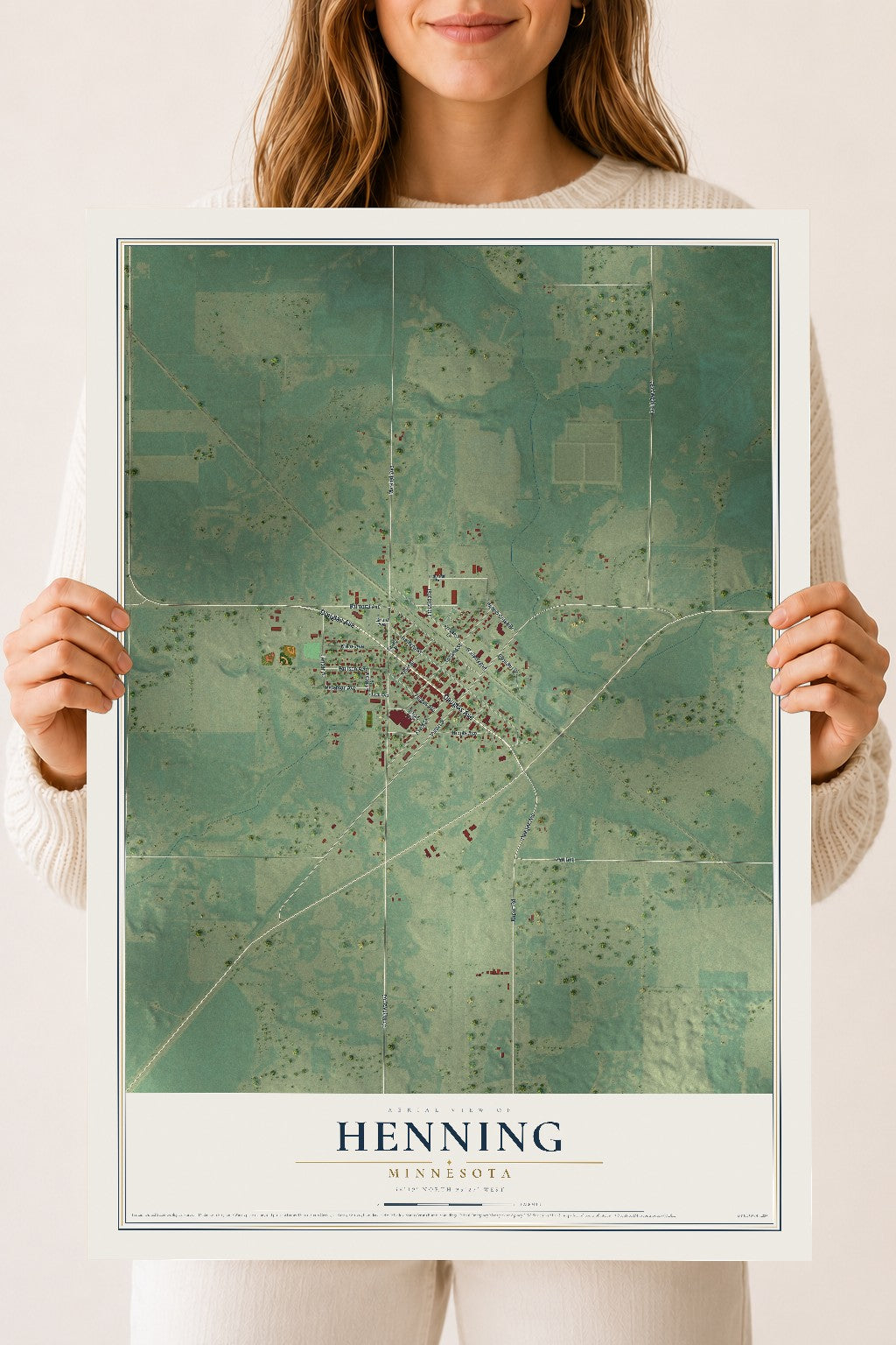 Map of Henning, Minnesota, 18 x 24 inch unframed archival matte print