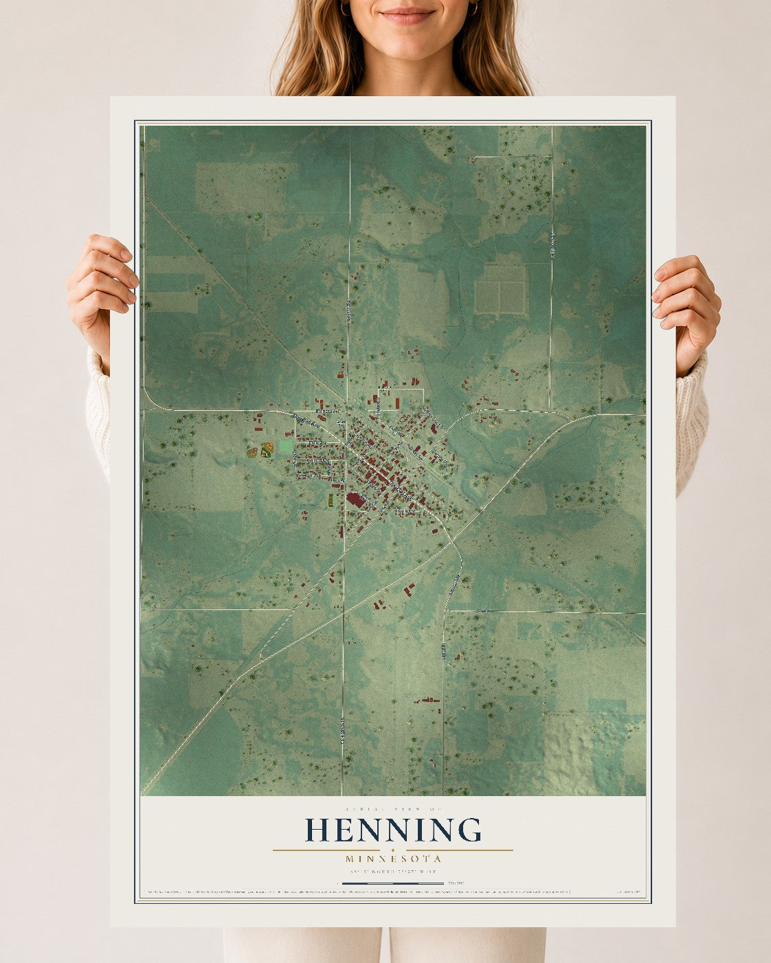 Map of Henning, Minnesota, 24 x 36 inch unframed archival matte print