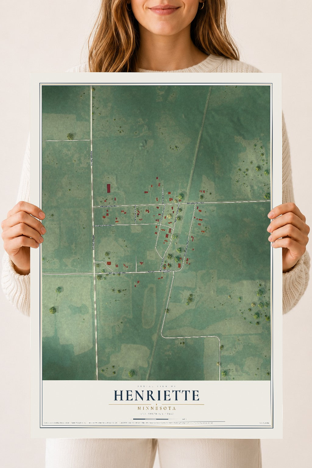 Map of Henriette, Minnesota, 18 x 24 inch unframed archival matte print