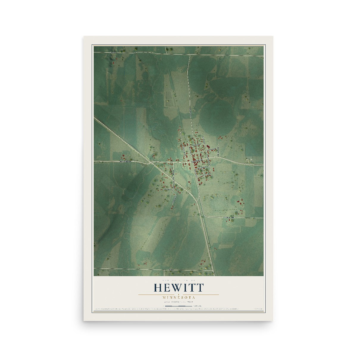 Map of Hewitt, Minnesota, 12 x 18 inch unframed archival matte print