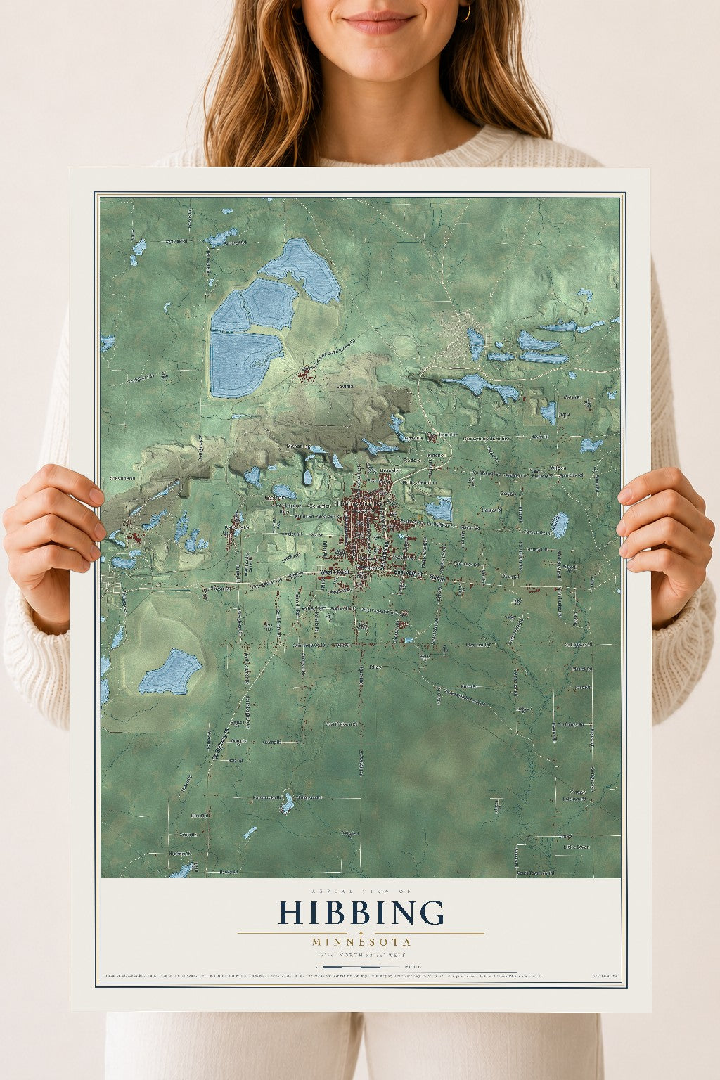 Map of Hibbing, Minnesota, 18 x 24 inch unframed archival matte print