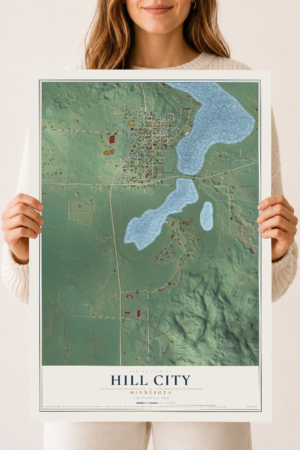 Map of Hill City, Minnesota, 18 x 24 inch unframed archival matte print