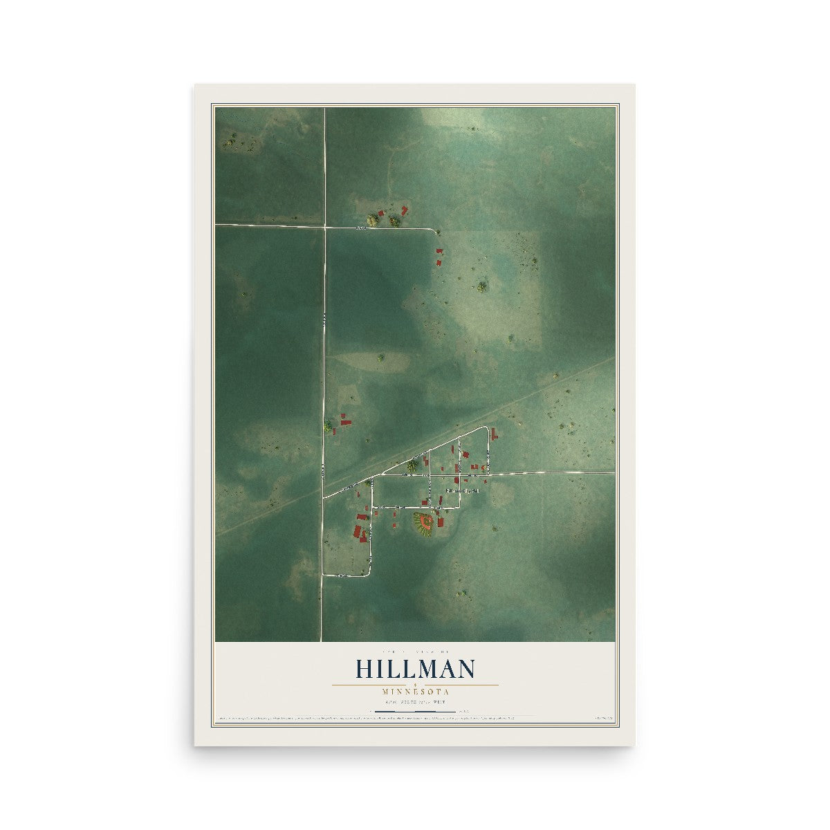 Map of Hillman, Minnesota, 12 x 18 inch unframed archival matte print