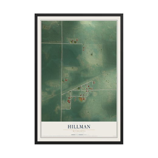 Map of Hillman, Minnesota, 12 x 18 inch print in a black wood frame