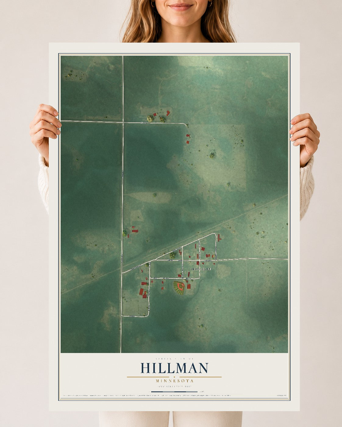 Map of Hillman, Minnesota, 24 x 36 inch unframed archival matte print