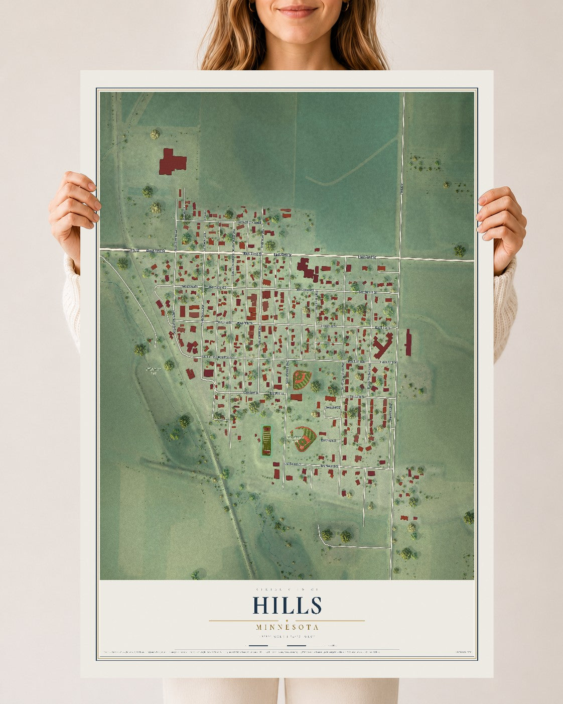 Map of Hills, Minnesota, 24 x 36 inch unframed archival matte print