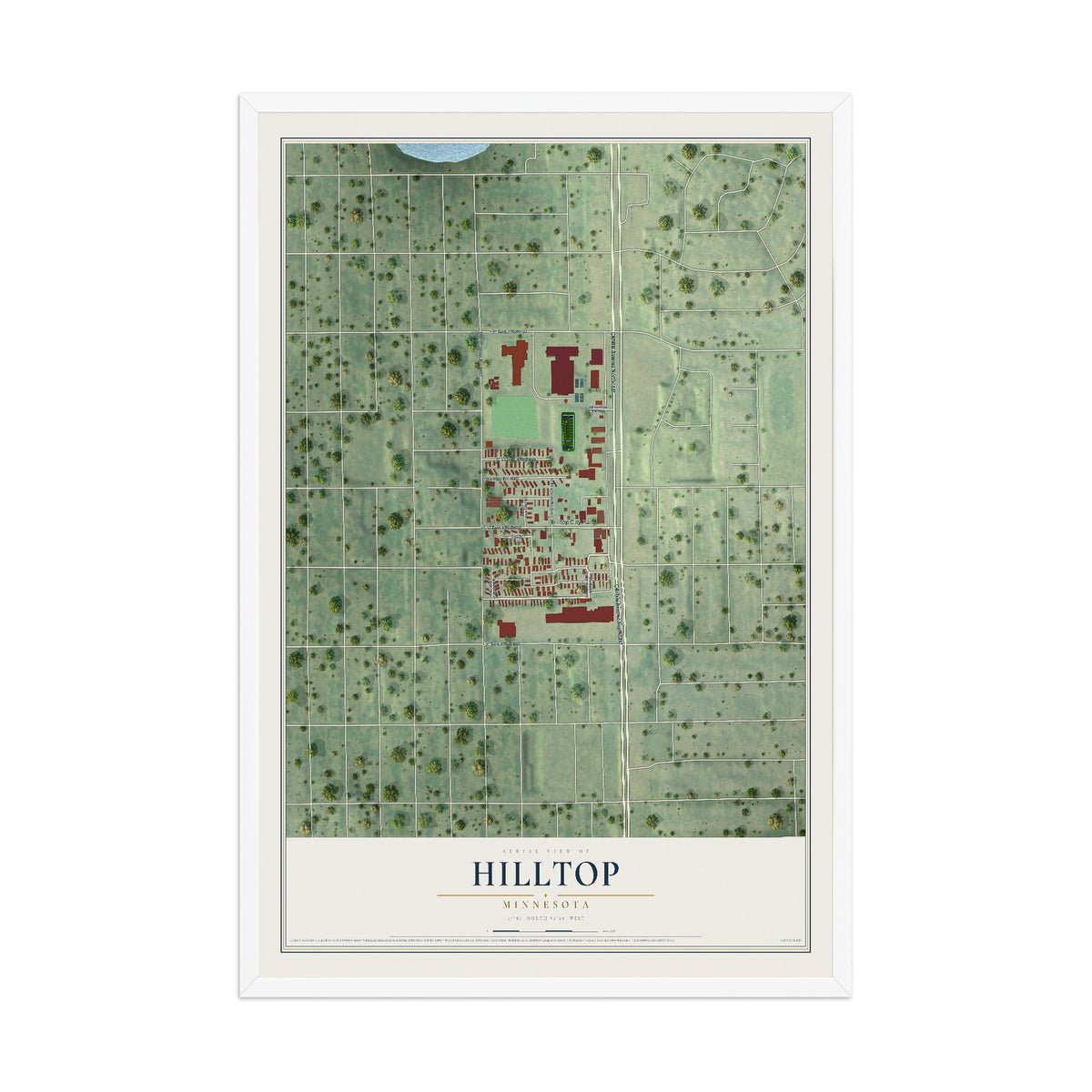 Map of Hilltop, Minnesota, 12 x 18 inch print in a white wood frame