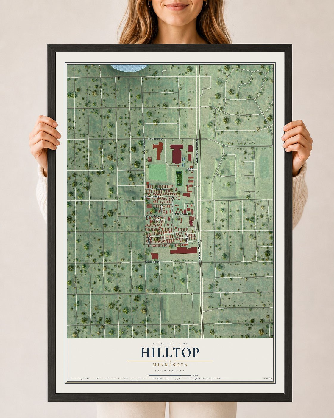 Map of Hilltop, Minnesota, 24 x 36 inch print in a black wood frame