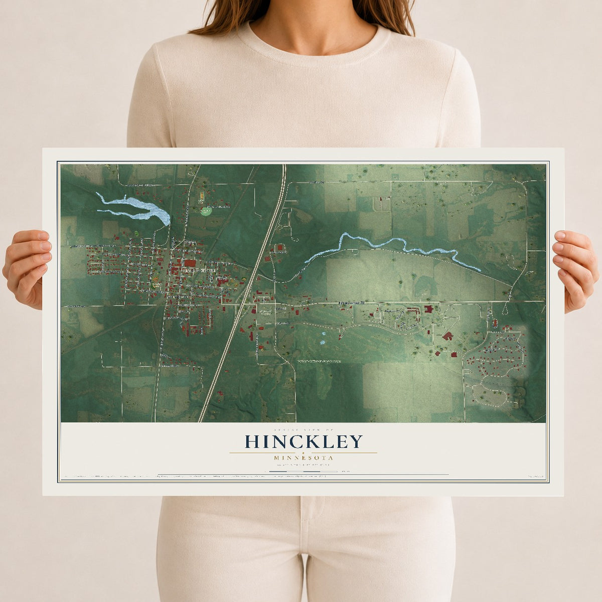 Map of Hinckley, Minnesota, 12 x 18 inch unframed archival matte print