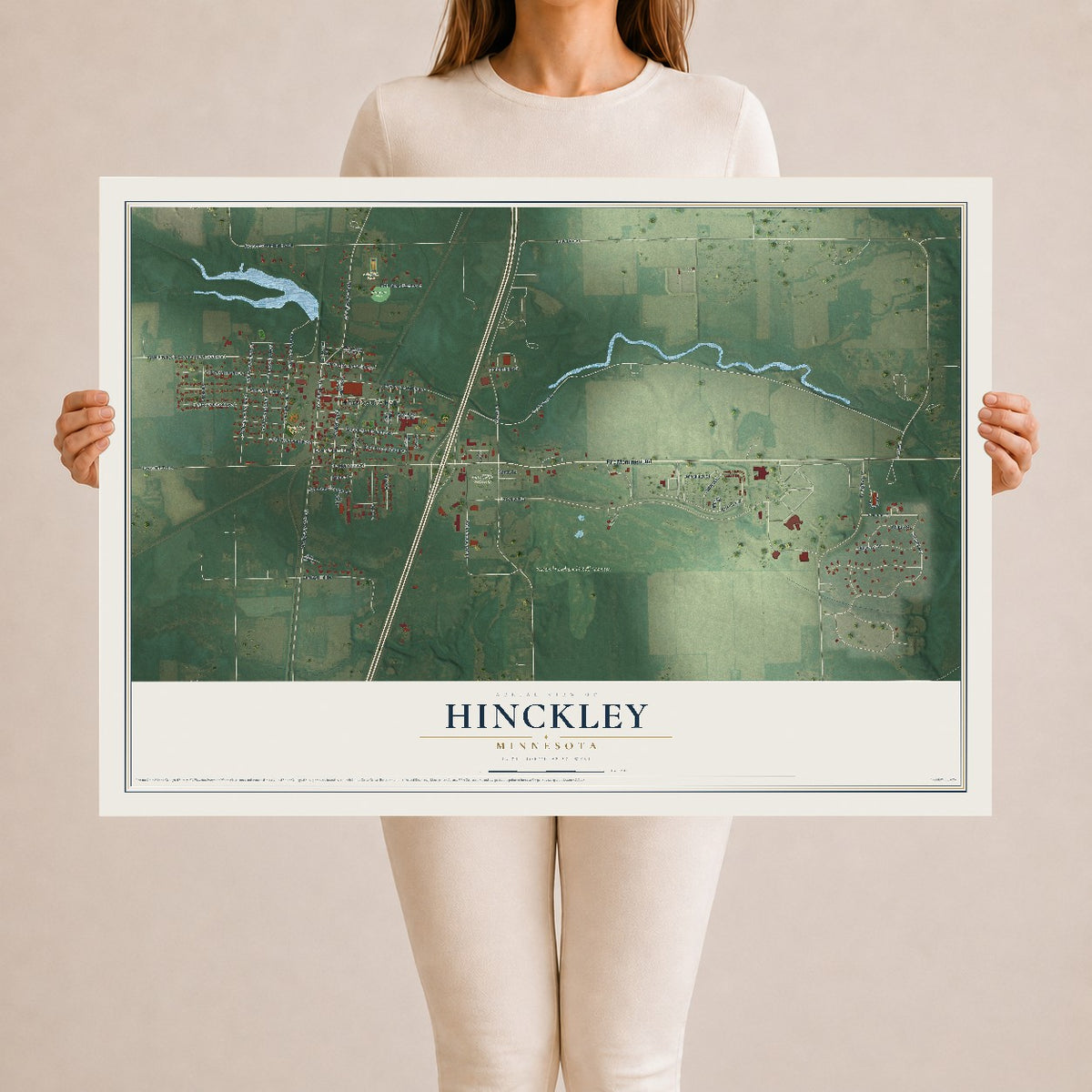 Map of Hinckley, Minnesota, 24 x 36 inch unframed archival matte print