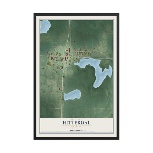 Map of Hitterdal, Minnesota, 12 x 18 inch print in a black wood frame