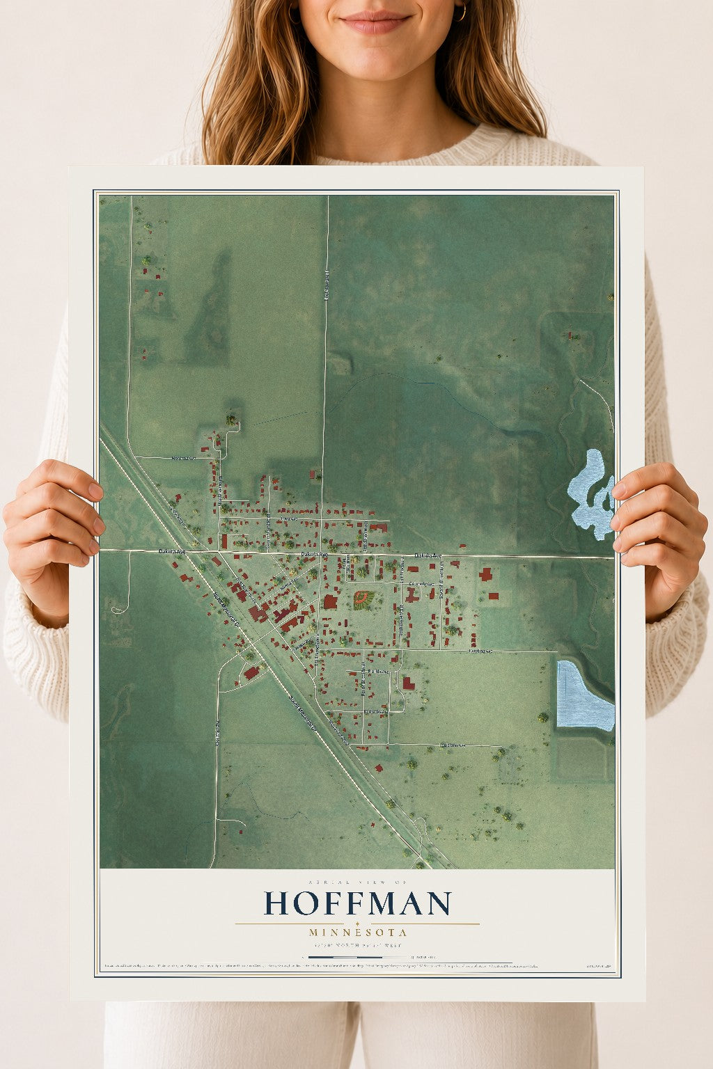 Map of Hoffman, Minnesota, 18 x 24 inch unframed archival matte print