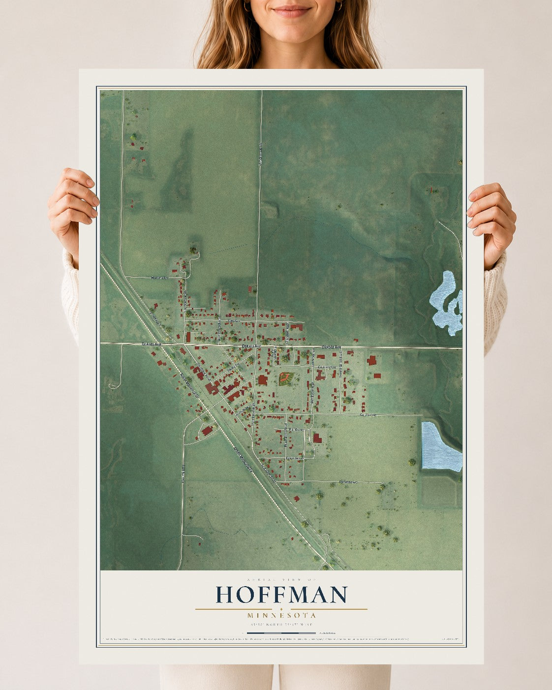 Map of Hoffman, Minnesota, 24 x 36 inch unframed archival matte print