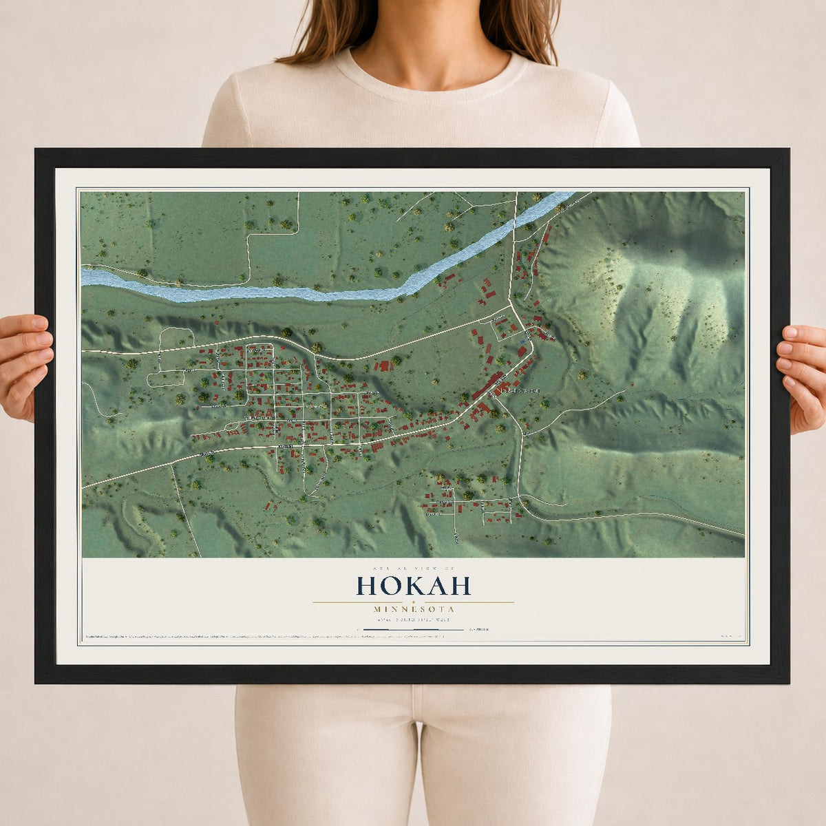 Map of Hokah, Minnesota, 18 x 24 inch print in a black wood frame