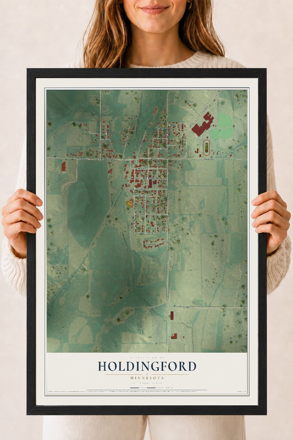 Map of Holdingford, Minnesota, 18 x 24 inch print in a black wood frame