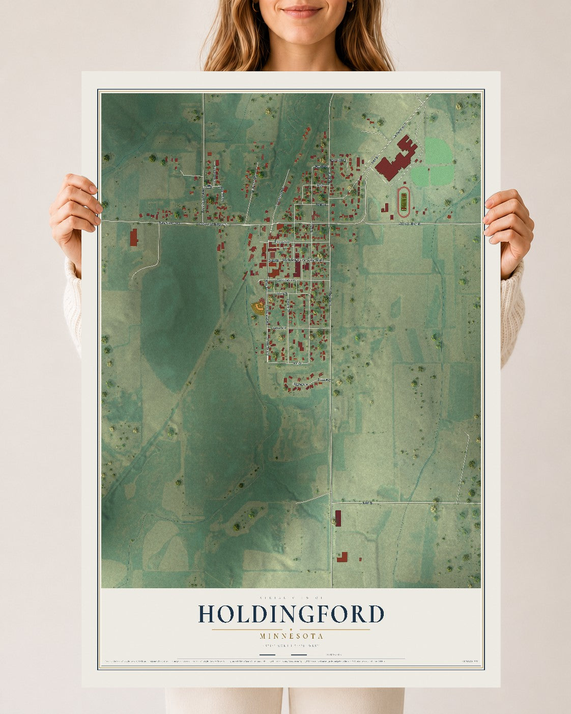 Map of Holdingford, Minnesota, 24 x 36 inch unframed archival matte print