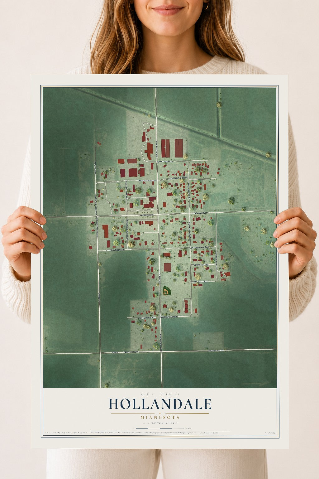Map of Hollandale, Minnesota, 18 x 24 inch unframed archival matte print
