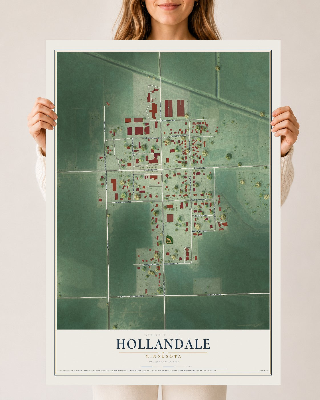 Map of Hollandale, Minnesota, 24 x 36 inch unframed archival matte print