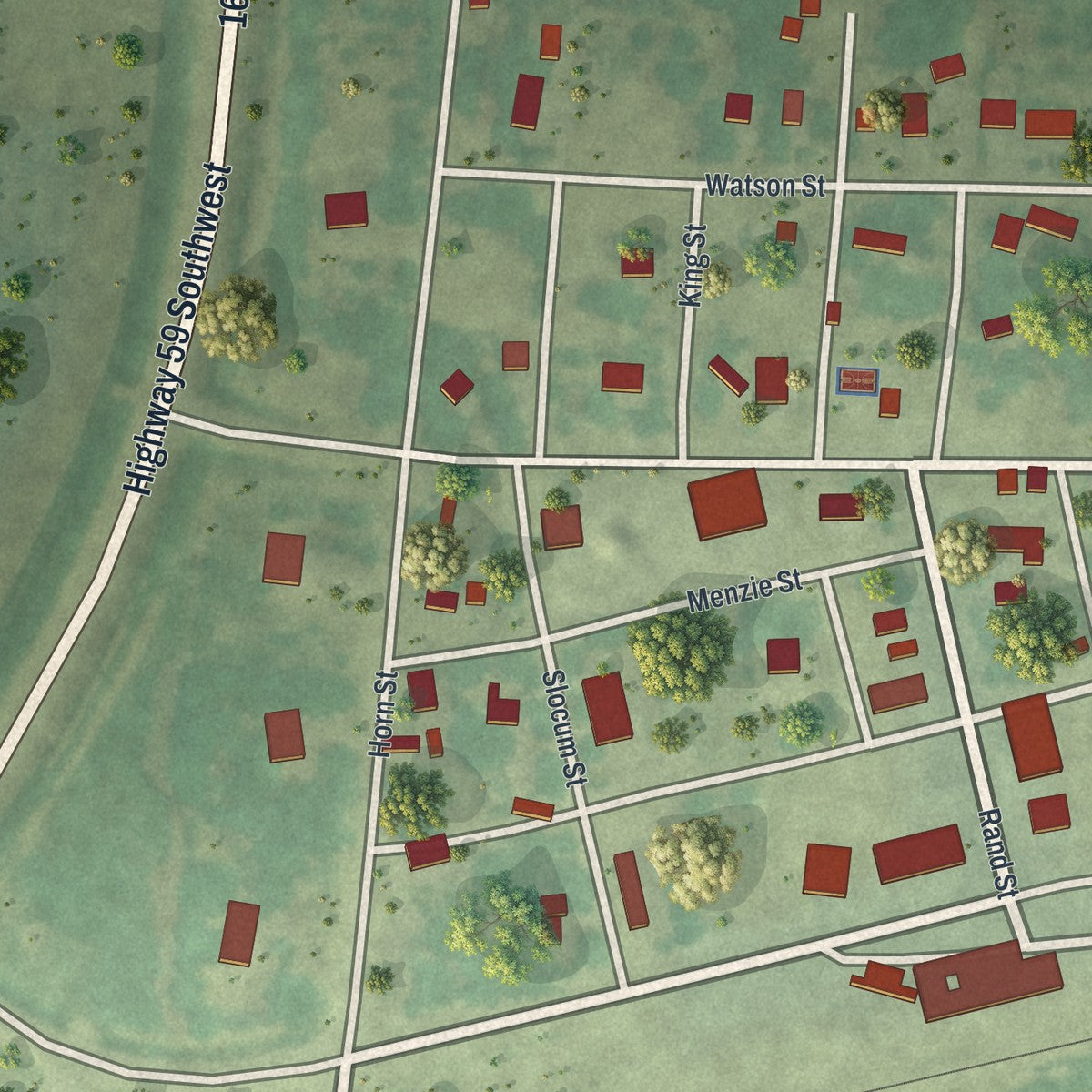 Close-up of the map of Holloway, Minnesota print showing street and building detail