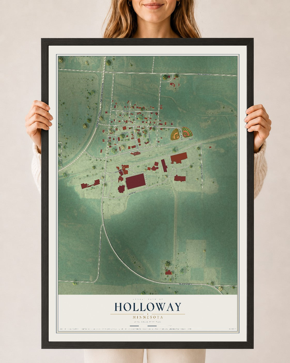 Map of Holloway, Minnesota, 24 x 36 inch print in a black wood frame