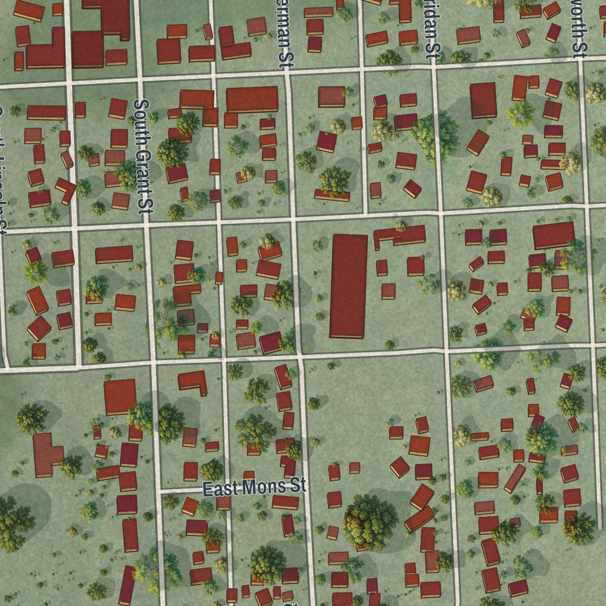Close-up of the map of Houston, Minnesota print showing street and building detail