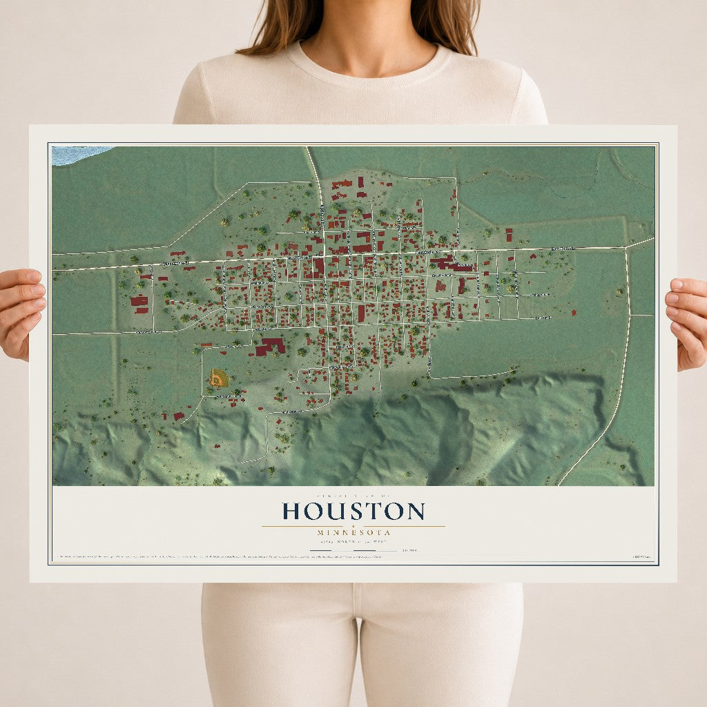 Map of Houston, Minnesota, 18 x 24 inch unframed archival matte print