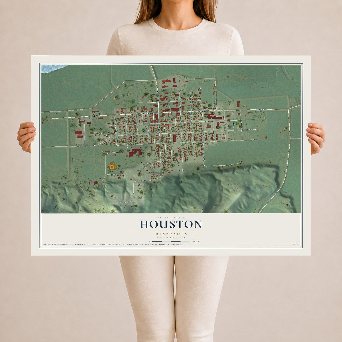 Map of Houston, Minnesota, 24 x 36 inch unframed archival matte print