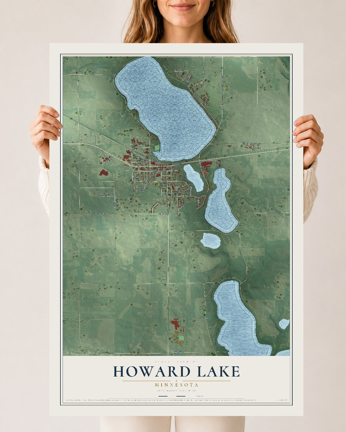 Map of Howard Lake, Minnesota, 24 x 36 inch unframed archival matte print