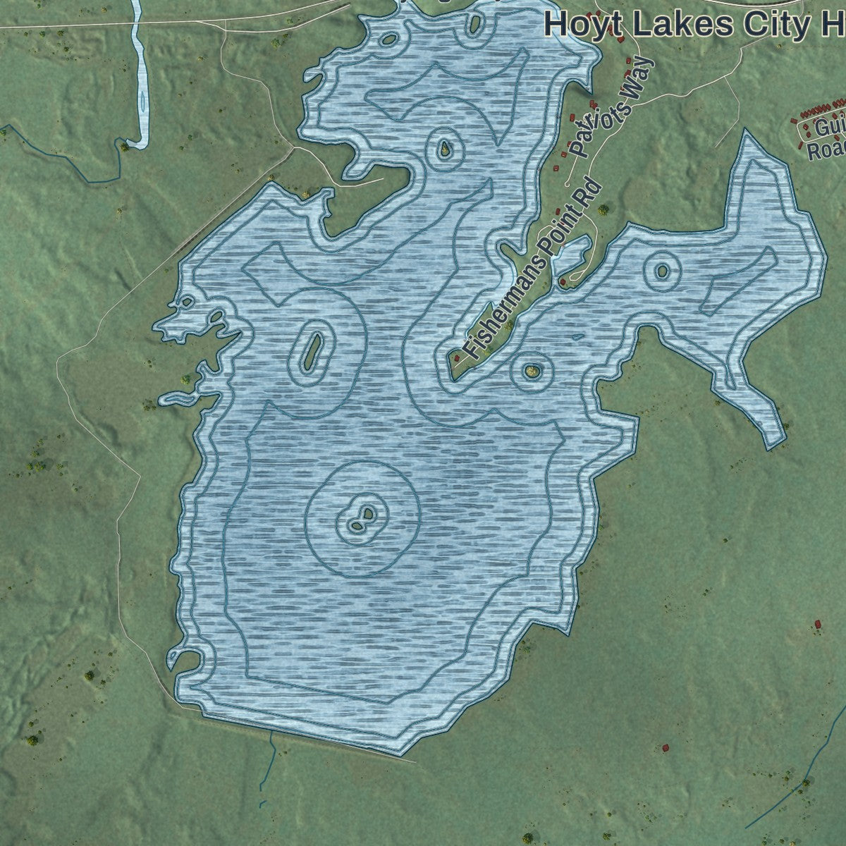 Close-up of the map of Hoyt Lakes, Minnesota print showing street and building detail