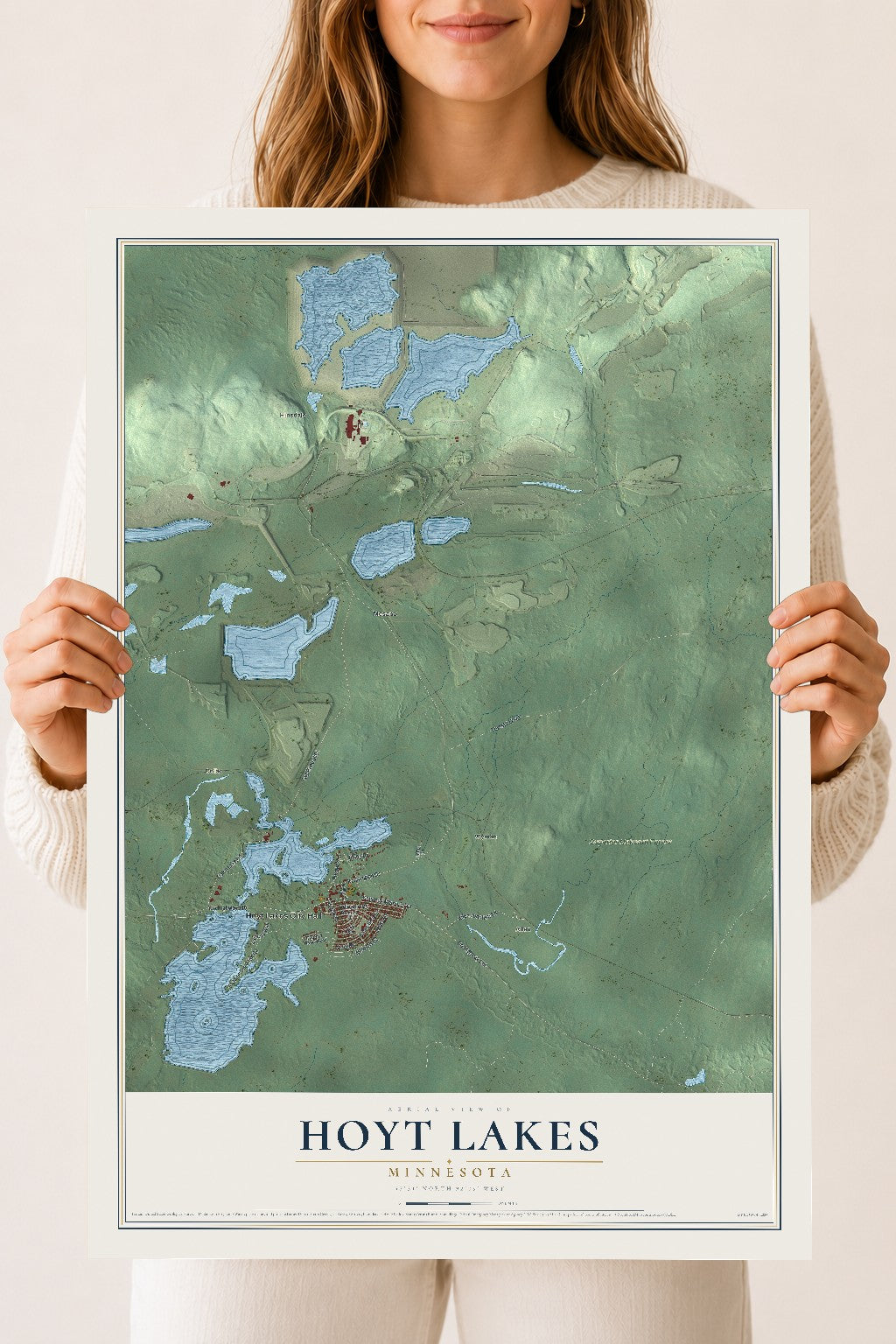 Map of Hoyt Lakes, Minnesota, 18 x 24 inch unframed archival matte print