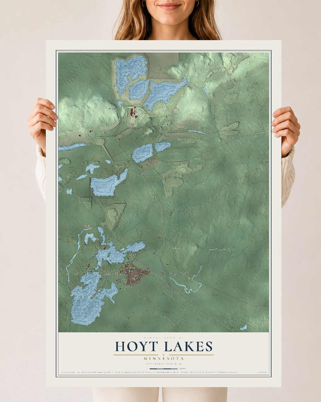 Map of Hoyt Lakes, Minnesota, 24 x 36 inch unframed archival matte print