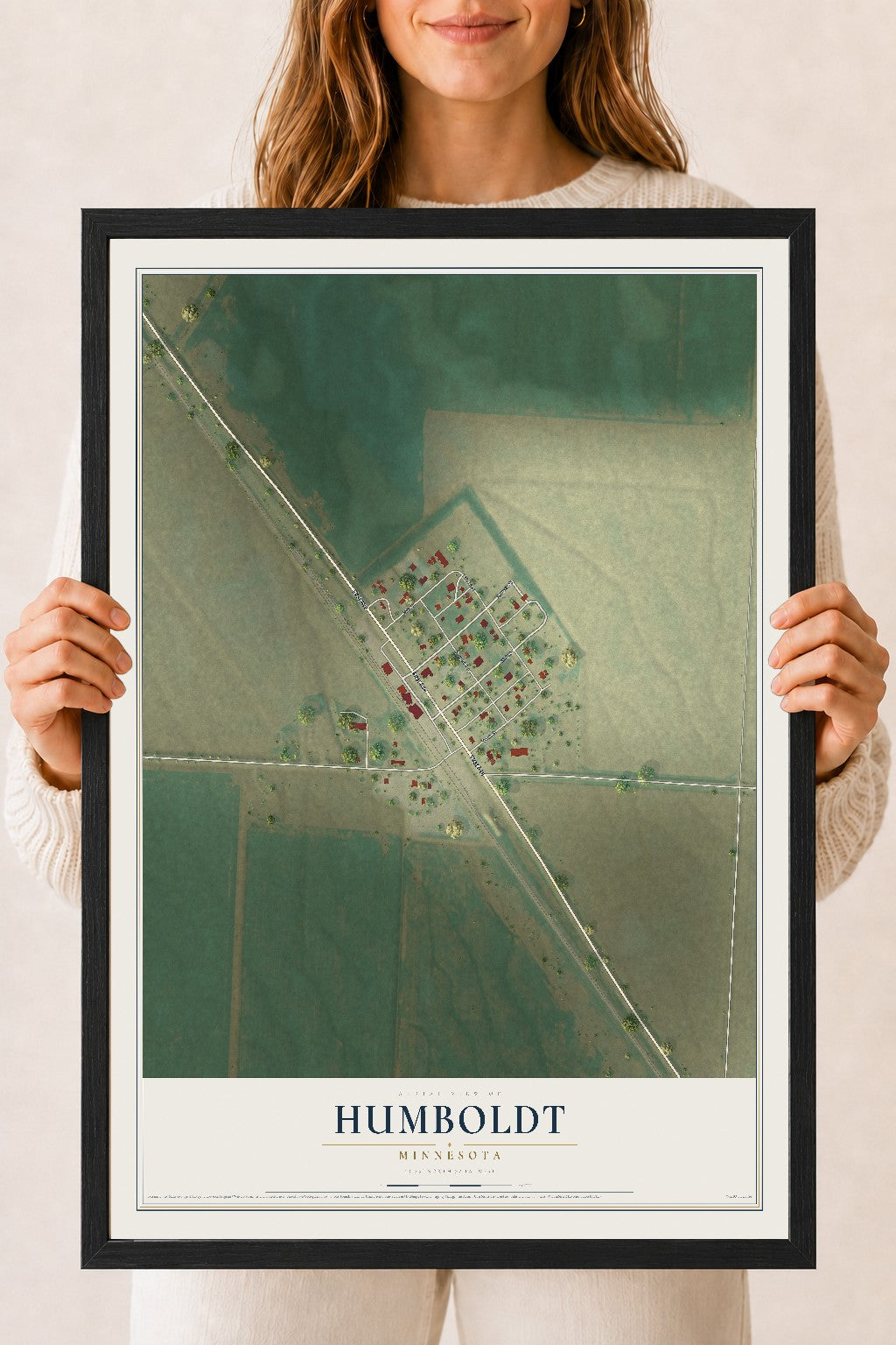 Map of Humboldt, Minnesota, 18 x 24 inch print in a black wood frame
