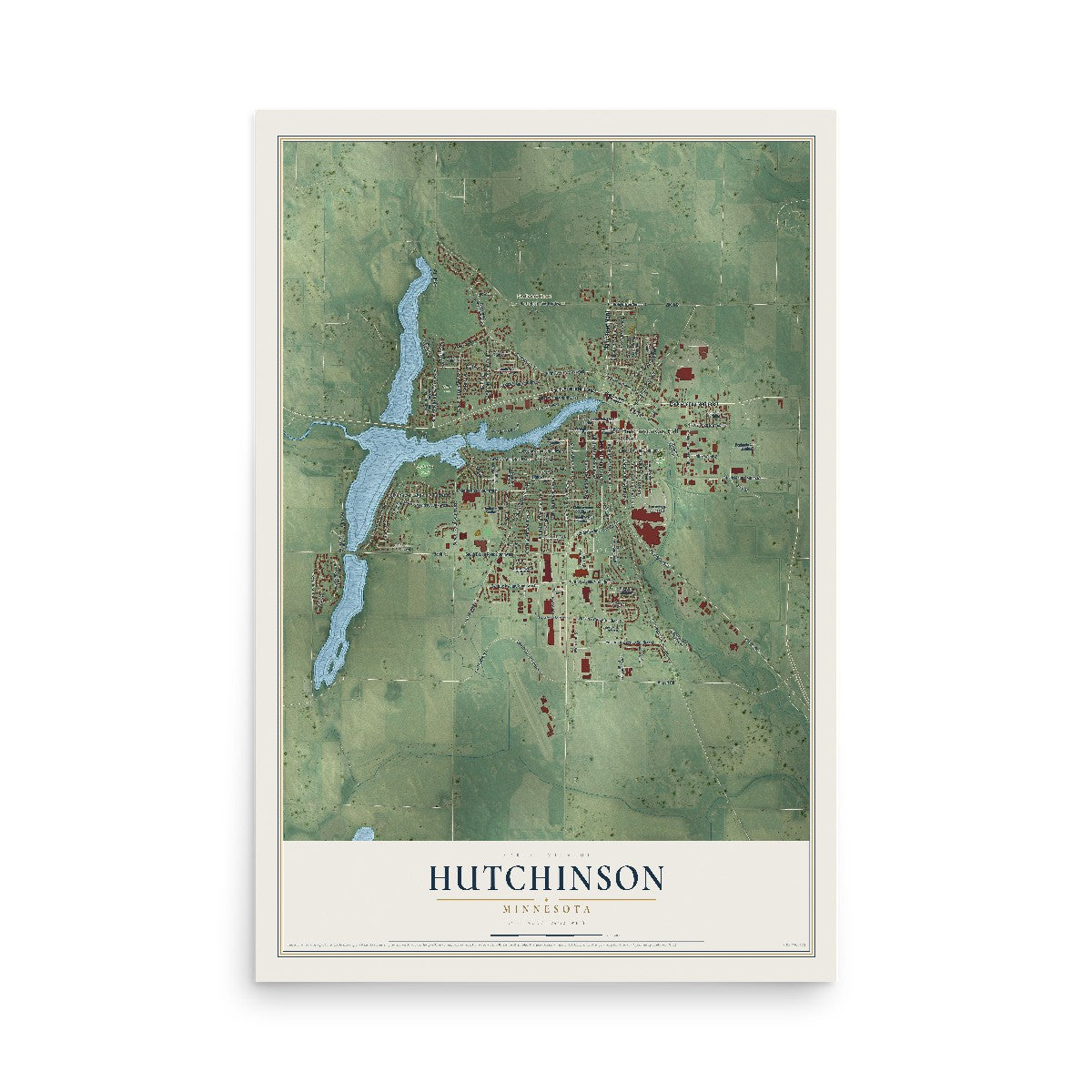 Map of Hutchinson, Minnesota, 12 x 18 inch unframed archival matte print