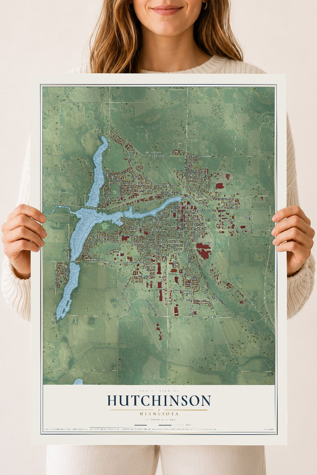 Map of Hutchinson, Minnesota, 18 x 24 inch unframed archival matte print