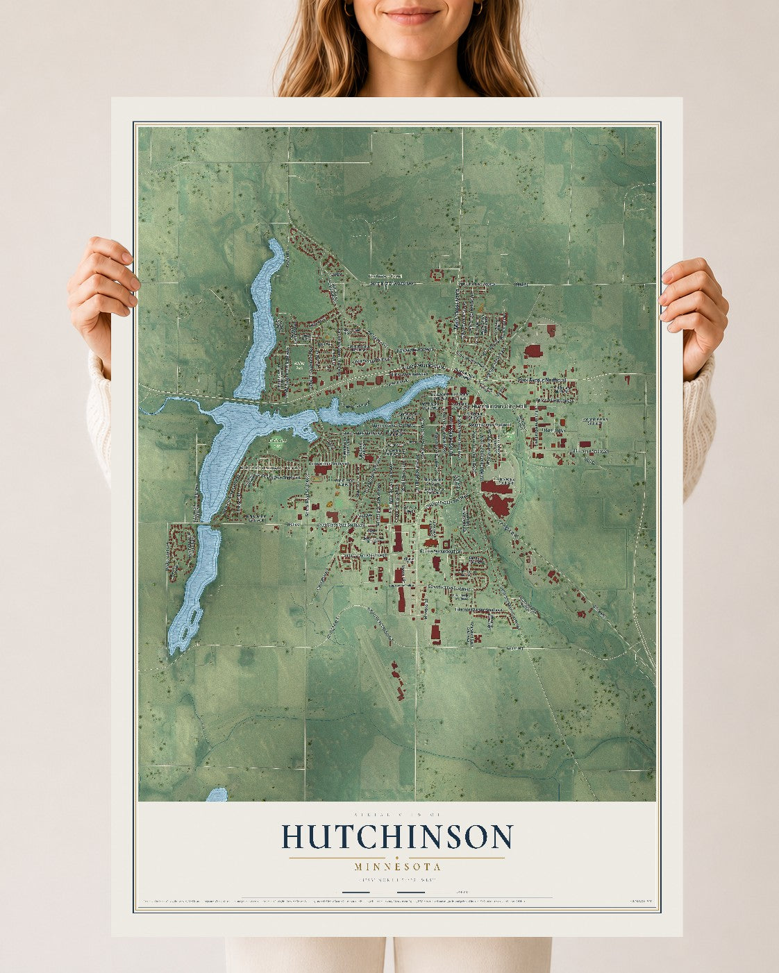 Map of Hutchinson, Minnesota, 24 x 36 inch unframed archival matte print