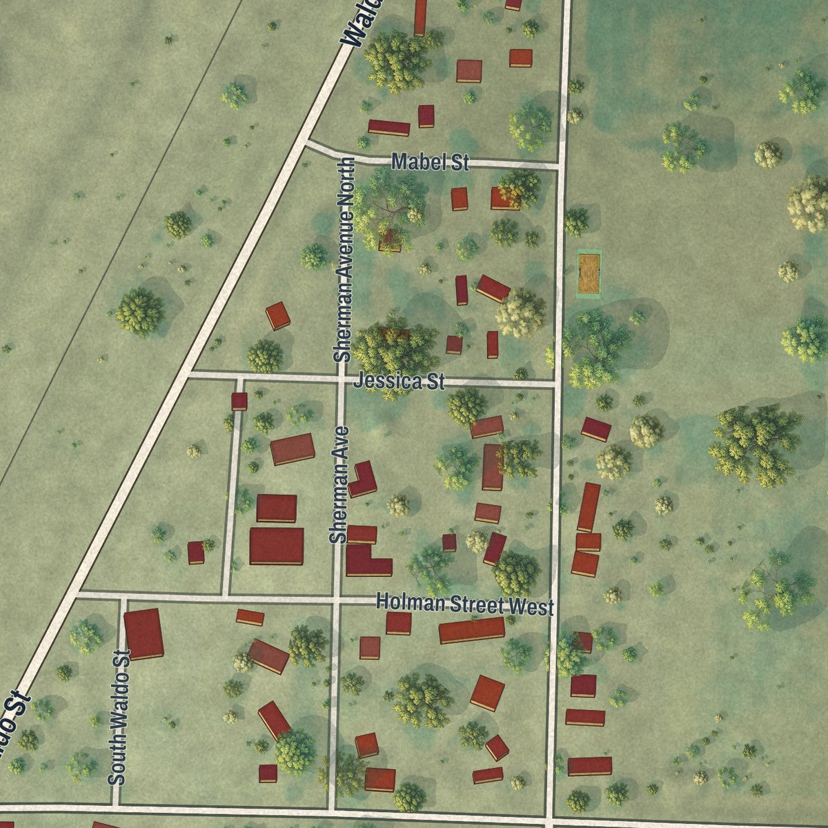 Close-up of the map of Ihlen, Minnesota print showing street and building detail