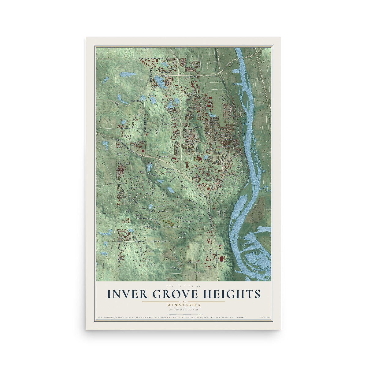 Map of Inver Grove Heights, Minnesota, 12 x 18 inch unframed archival matte print