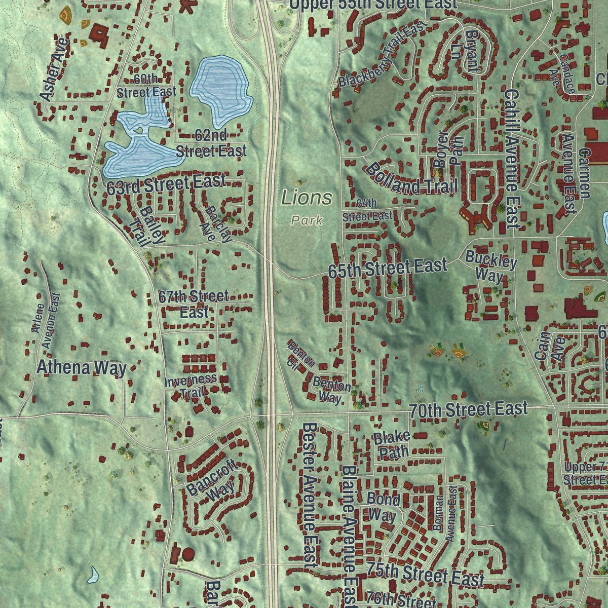 Second close-up of the map of Inver Grove Heights, Minnesota print showing more streets and buildings