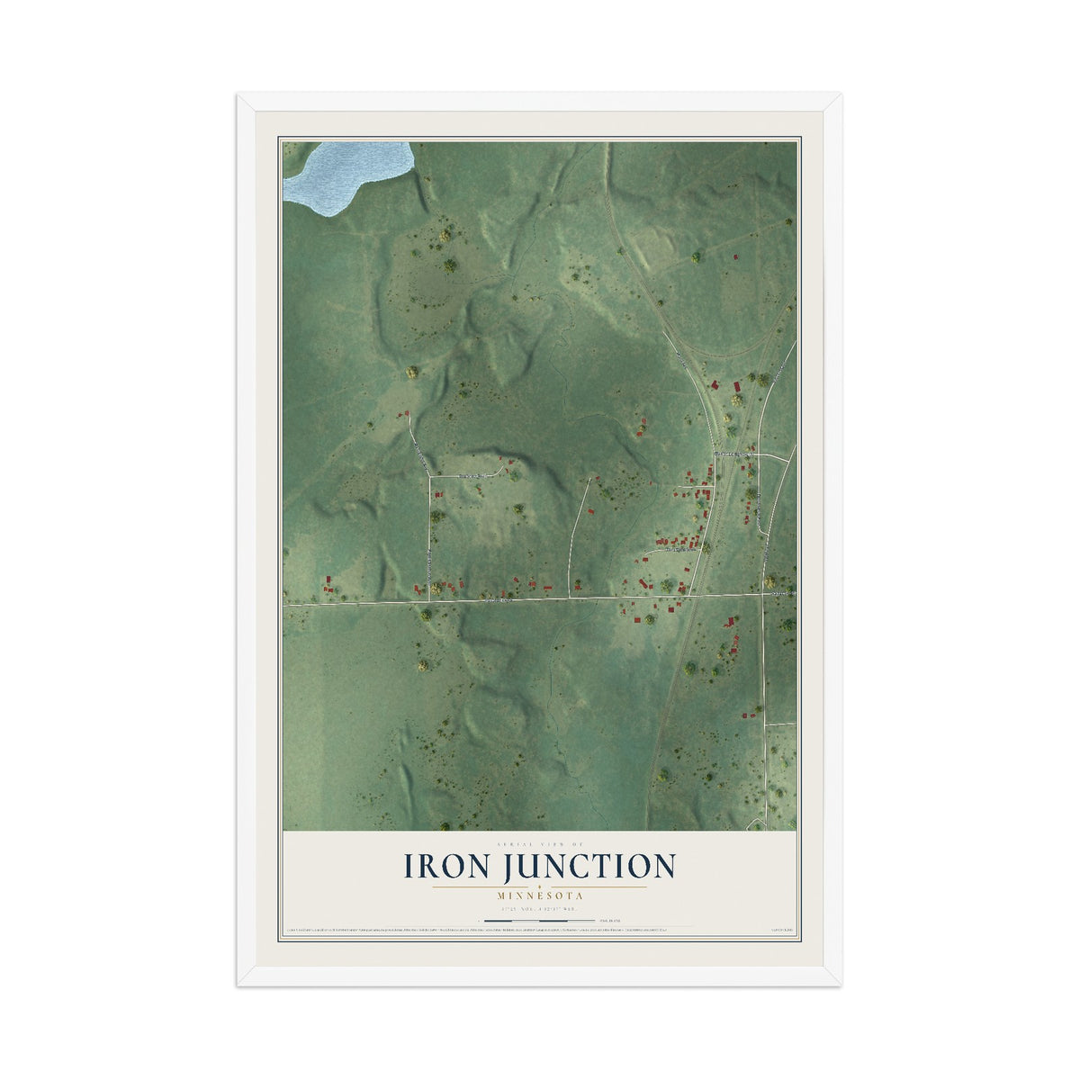 Map of Iron Junction, Minnesota, 12 x 18 inch print in a white wood frame