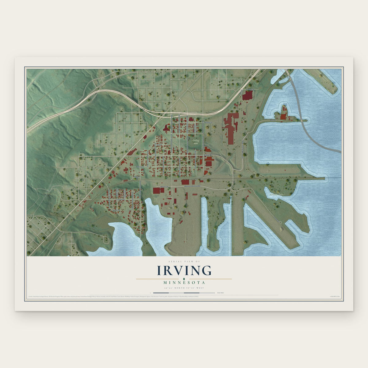 Irving, Minnesota map print, the full design