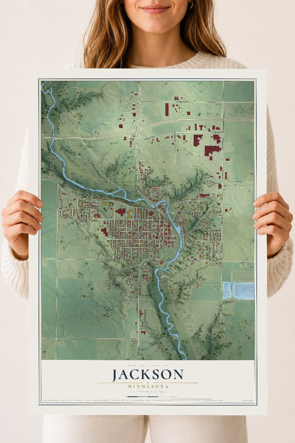 Map of Jackson, Minnesota, 18 x 24 inch unframed archival matte print