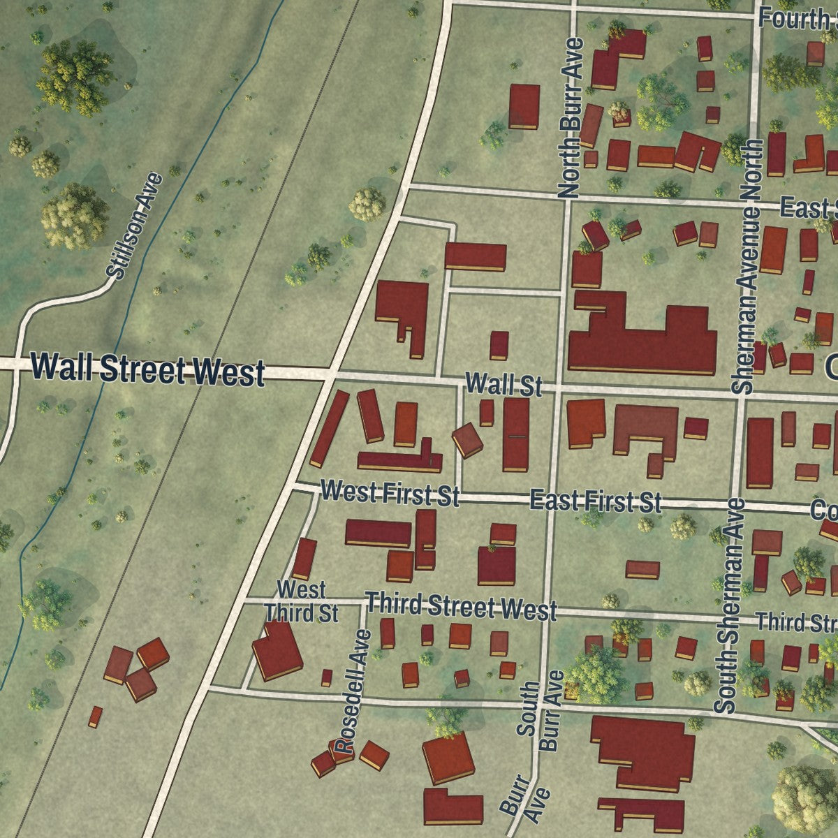 Close-up of the map of Jasper, Minnesota print showing street and building detail