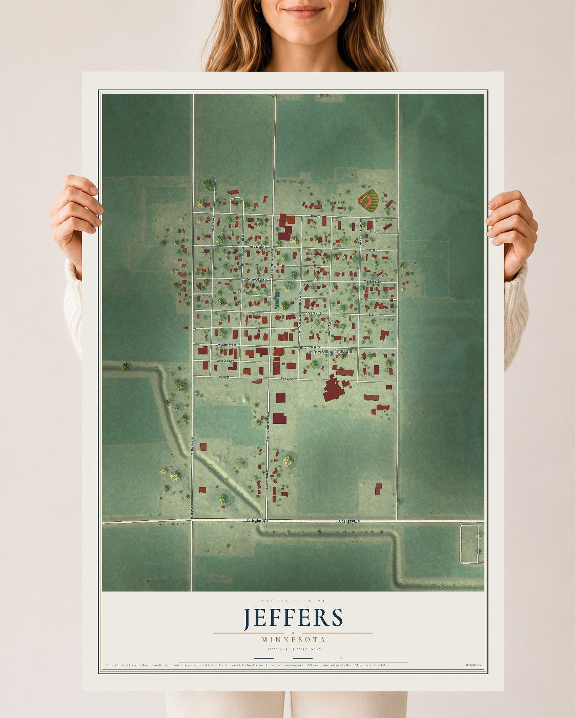 Map of Jeffers, Minnesota, 24 x 36 inch unframed archival matte print