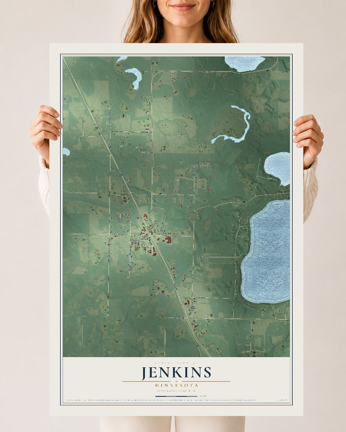 Map of Jenkins, Minnesota, 24 x 36 inch unframed archival matte print