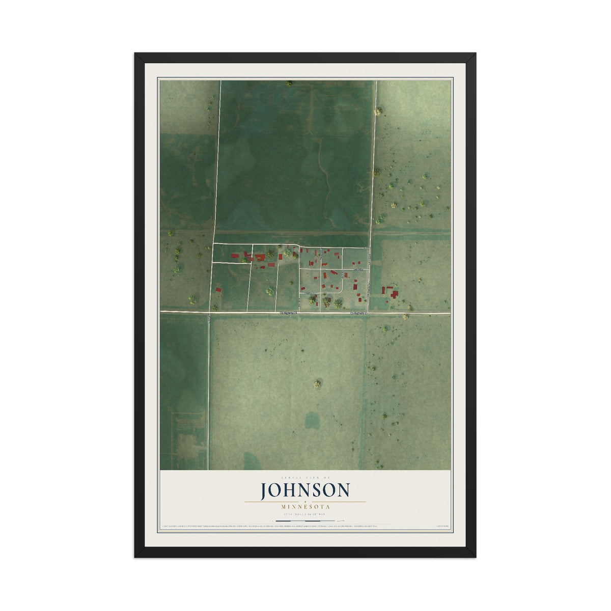Map of Johnson, Minnesota, 12 x 18 inch print in a black wood frame
