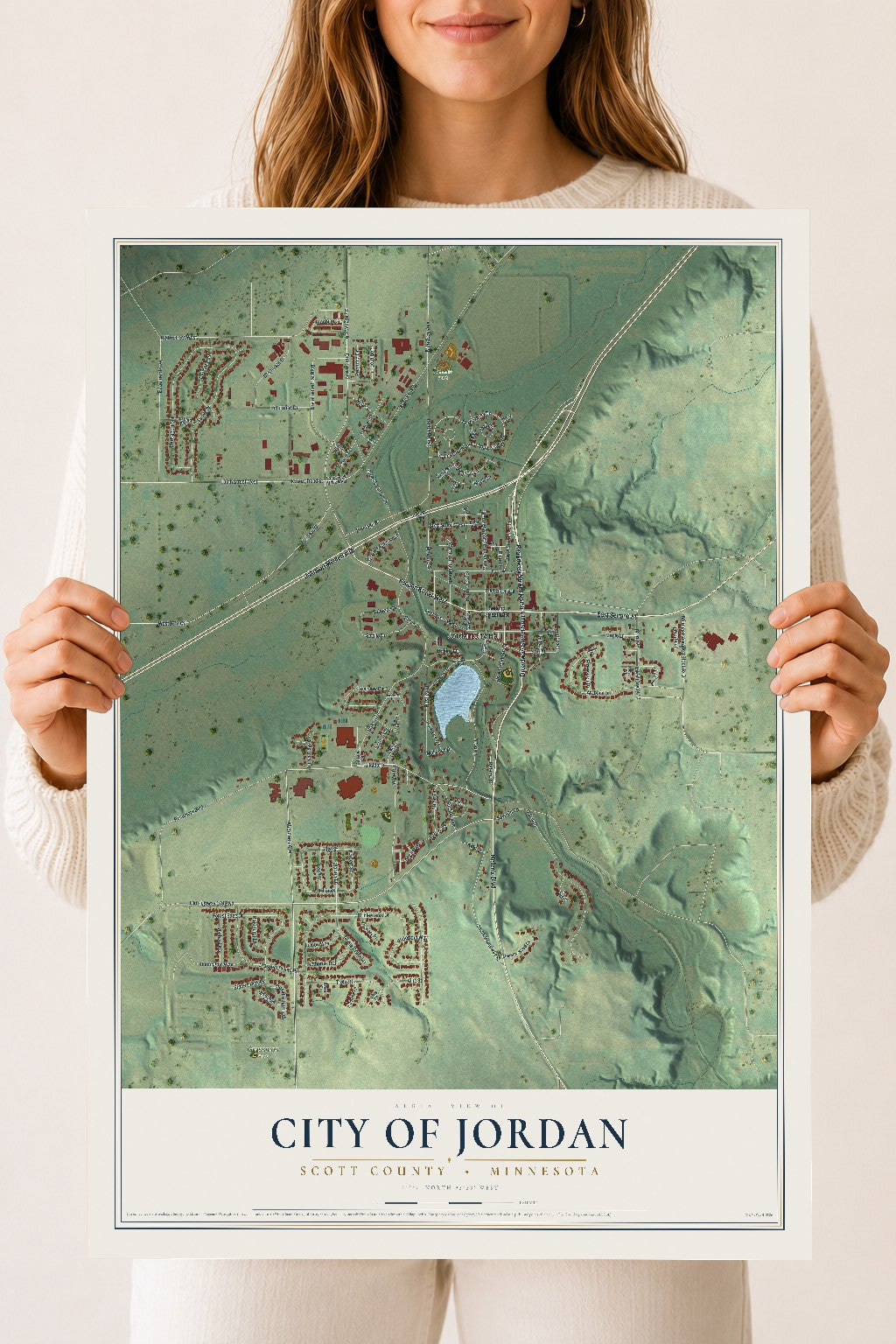 Map of Jordan, Minnesota, 18 x 24 inch unframed archival matte print