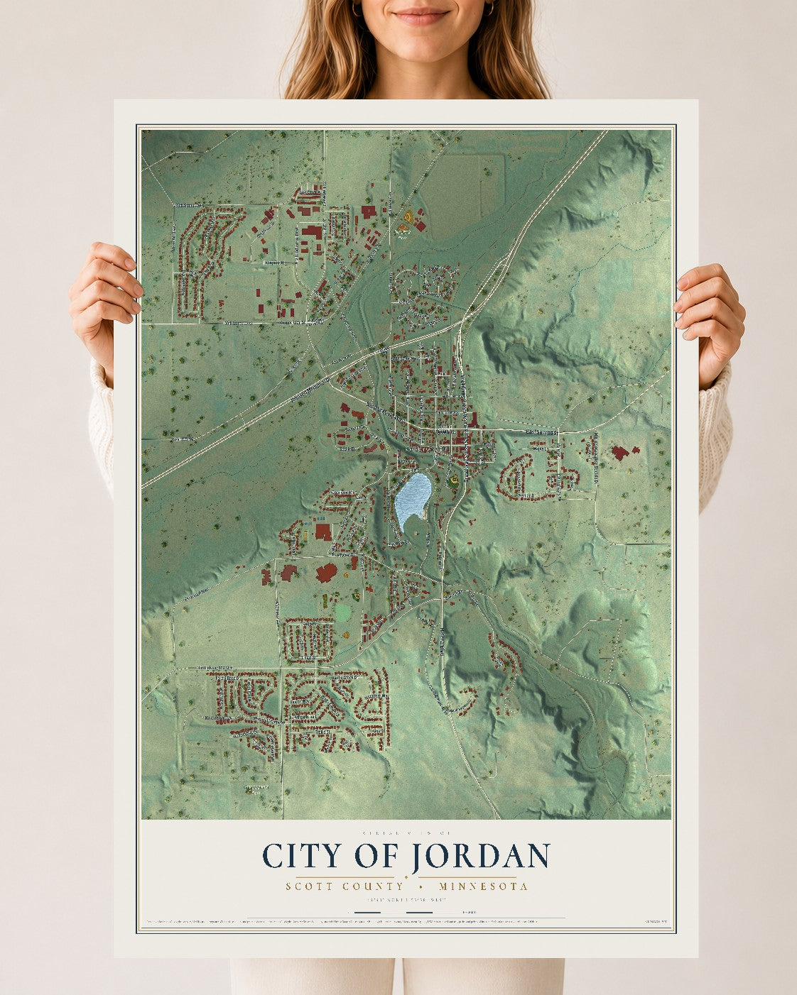 Map of Jordan, Minnesota, 24 x 36 inch unframed archival matte print